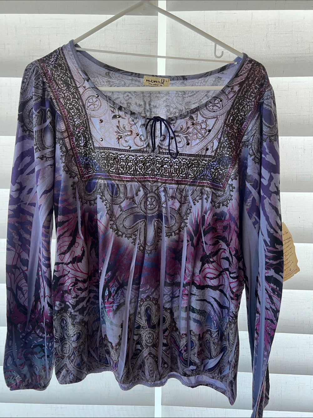 ONE WORLD Lavender & Purple Paisley-Print Peasant Tunic